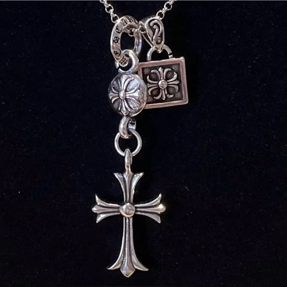 Chrome Hearts CH Silver Triple Cross Rosary Style Necklace Gothic Cross Pendants - Picture 3 of 14